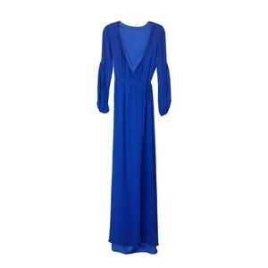 Diane Von Furstenberg DVF Long Sleeve Silk Wrap Maxi Dress Cobalt Blue Size 0